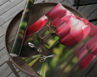 Tulip Time Wrapping Paper - Elegant Pink Tulip Design, Gift Wrap for Birthdays, Anniversaries, Holidays, Special Occasions, Eco-Friendly