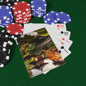 Juego de cartas de póker de jardín japonés, perfecto para noches de juegos, regalo para amantes de las cartas, divertidas reuniones familiares, decoración única.