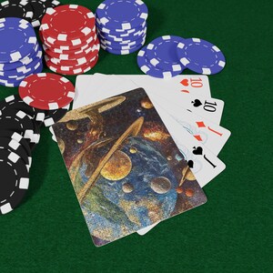Set di carte da gioco Puzzle Planetarium Poker, serata di giochi cosmici, regalo unico per giocatori, articoli per feste a tema spaziale, ideale per le vacanze.