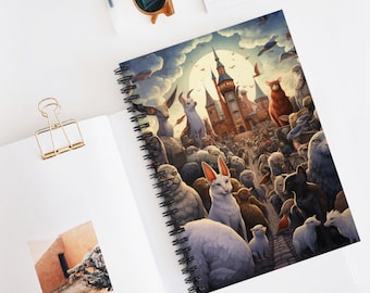 Animal Town Spiral Notebook, Cute Journal for Animal Lovers, Art Supplies, School Stationery, Unique Gift Idea, Aesthetic Note Taking