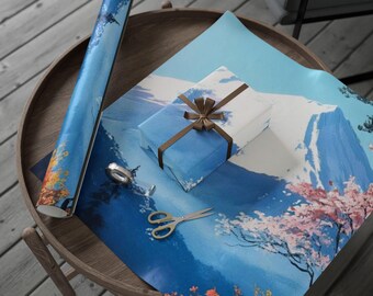 Papel de regalo del Monte Fuji: Papel de regalo con motivos japoneses, silueta del Monte Fuji, souvenir de viaje, papel de regalo para amantes de la naturaleza, arte asiático, papel de regalo para festividades.