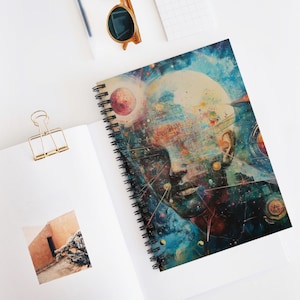 Quantum Quirks Spiral Notebook, Artistic Journal for Creatives, Galaxy-Inspired Stationery, Gift for Artists, Unique Writing Pad