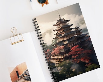Japanese Architecture Spiral Notebook with Japanese Pagoda Design, Journaling, Gift for Writers, Art Lovers, School Supplies, Travel Notes