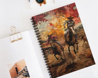 Cuaderno de espiral de rodeo del Viejo Oeste: líneas rayadas, diario rústico para vaqueros, regalo para fanáticos del rodeo, decoración del oeste, bloc de notas para dibujar, caballo
