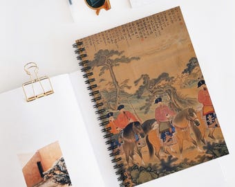 Ming Dynasty Spiral Notebook - Ruled Line, Vintage Art Journal, Horse Lovers Notebook, Gift for Artists, Sketchbook with Nature Theme