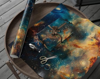 Rollo de papel de regalo Cosmos, ideal para cumpleaños, festividades, amantes del espacio y fiestas temáticas del universo.