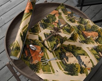 City Suburbs Wrapping Paper, Perfect for Gift Giving, Birthdays, Holidays, Housewarming, Eco-Friendly Gift Wrap, Vintage Style, Gift Wrap