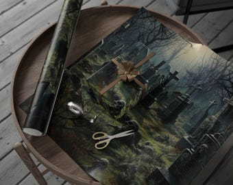 Graveyard Gallery Wrapping Paper, Halloween Gift Wrap, Gothic Decor, Dark Fantasy Art, Unique Holiday Wrapping Paper, Christmas Gift Wrap