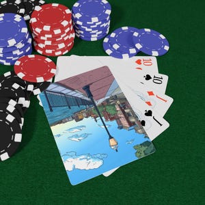 Naipes de póker con temática de Delaware Riverfront, elegante juego de cartas para noches de juego, regalo único para amantes del póker, decoración con temática de casino
