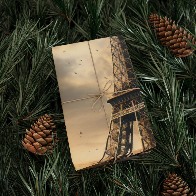 Famous Landmarks Wrapping Paper Roll, Elegant Gift Wrap, Paris Theme