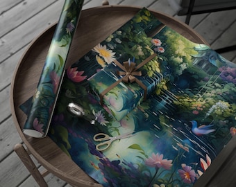 Serene Garden Geschenkpapier, Geschenkverpackung, Blumenmuster, Geburtstag, Feiertage, umweltfreundliche Geschenkverpackung, Naturkunstpapier