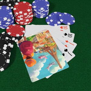 トラベルドリームポーカートランプセット、ゲームナイトのためのユニークなカードゲーム、ヴィンテージスタイルのエース、ポーカー愛好家への完璧なギフト、楽しいコレクション