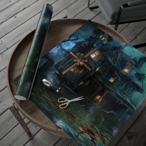 Haunted House Horrors Wrapping Paper, Spooky Gift Wrap, Halloween Party Decor, Unique Gifting Supplies, Scary Themed Packaging