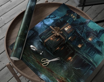 Haunted House Horrors Wrapping Paper, Spooky Gift Wrap, Halloween Party Decor, Unique Gifting Supplies, Scary Themed Packaging
