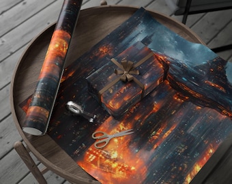 Alien Metropolis Wrapping Paper, Unique Gift Wrap for Space Lovers, Sci-Fi Party Decor, Birthday & Holiday Gift Wrapping Paper
