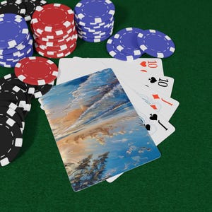 Seaside Serenity-speelkaarten - Coastal Calm Deck, op de oceaan geïnspireerde kunstkaarten, rustige strandpokerset, cadeau voor strandliefhebbers