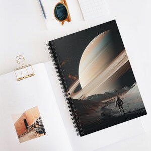 Exploring Saturn Spiral Notebook - Ruled Line, Astronaut Journal, Space Art Notepad, Gift for Sci-Fi Fans, Cute Stationery, Sci Fi and Space