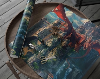 Dragon Kingdom Wrapping Paper, Magical Gift Wrap for Birthdays, Holidays, and Special Occasions, Unique Dragon Art, Decorative Gift Wrap
