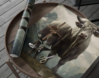 Swiss Animals Wrapping Paper, Nature Gift Wrap, Wild Cow Theme, Eco-Friendly Gift Wrap, Farmhouse Decor, Rustic Birthday Wrapping Paper