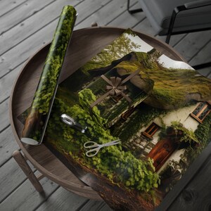 Carta da regalo con motivo architettonico irlandese, carta da regalo rustica per le festività, occasioni stagionali, imballaggio ecologico, ideale come regalo.