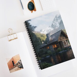 Mountain Cabin Spiral Notebook, Perfect for Journaling, Sketching, Travel Notes, Gifts for Nature Lovers, Rustic Decor