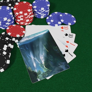 Magische watervallen speelkaarten - betoverend natuurdek, serene waterval kunstkaarten, mystieke pokerset, cadeau voor natuurliefhebbers