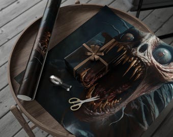 Scary Monsters Wrapping Paper Roll | Horror Gift Wrap for Halloween | Artful Monster Design | Creepy Wrap for Parties, Ghoulish Present