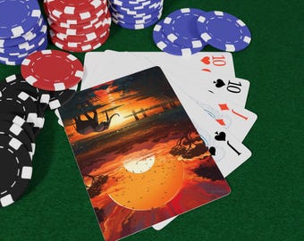 Safari Sunsets Poker Playing Cards Set, Unique Card Game, Vintage Design, Perfect Gift for Card Players, Game Night Essential, Elegant