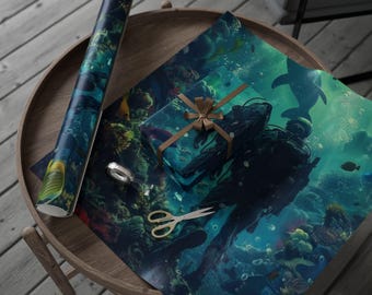 Marine Biologist Wrapping Paper, Ocean-Themed Gift Wrap, Scuba Diving Print, Marine Life Designs, Eco-Friendly Gift Wrap, Holiday Wrap