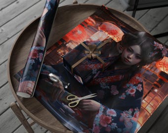 Japanese Culture Wrapping Paper, Elegant Gift Wrap for Birthdays, Holidays, Celebrations, Unique Party Decor, Stylish Present Packaging