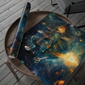 Kosmische Kartographie Geschenkpapier - Sternenkarte Geschenkpapier, Weltraum Exploration Thema, galaktische Navigations Kunst, Sci-Fi Vibes, astronomisches Dekor