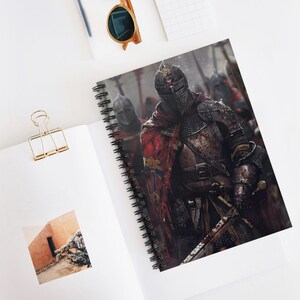 Spiraalnotitieboekje middeleeuwse ridder, fantasiedagboek, schetsboek met linialen, cadeaus voor fantasyliefhebbers, terug naar schoolbenodigdheden, leuk schetsboek