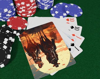 ワイルドウェストポーカートランプセット、ヴィンテージワイルドウェストカード、ゲームナイトの必需品、ゲーマー、ポーカー愛好家、カウボーイへのユニークなギフト