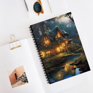 Enchanted Cottage Spiral Notebook, Dreamy Journal for Writers, Unique Gift for Students, Magical Note-taking, Cozy Cottage Design