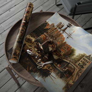 Netherlands History Wrapping Paper, Vintage Gift Wrap, Unique Holiday Packaging, Boat and City Landscape Design, Perfect for Birthdays,