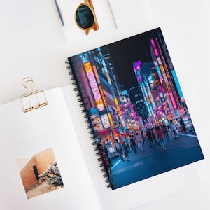 Tokyo Nightlife Spiral Notebook - Ruled Line, Travel Lover&#39;s Journal, Cityscape Diary, Urban Gift Idea, Adventure Planner, Neon Art