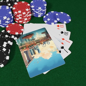 Juego de cartas de póker con monumentos de Singapur, regalo único para entusiastas del póker, accesorios para juegos de mesa, artículos para noches de casino, baraja de cartas