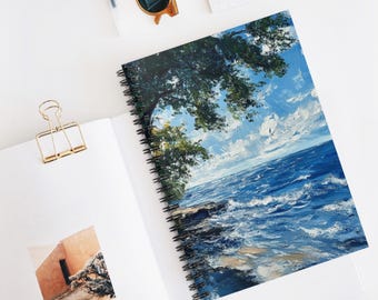 Lake Erie Spiral Notebook - Ruled Line, Nature Journal, Lakeside Diary, Travel Gift Idea, Coastal Planner, Scenic Water View Art.   1/2