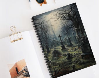 Friedhof Gallery Spiralblock - Liniert Lineal | Dark Fantasy Journal, Grunge Schulzubehör, einzigartig gestaltetes Notizbuch, Geschenk für Schriftsteller