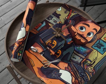 Papel de regalo para aficiones e intereses, papel de regalo original, papel de regalo para entusiastas de los videojuegos, artículos para fiestas de videojuegos, presentación de regalos geek