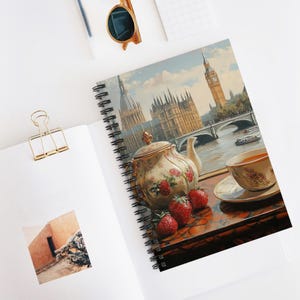 British Tea Time Spiral Notebook - Ruled Lines for Notes, Journaling, Sketching, Gifts, London Lovers, Fun Times, Calming Activity