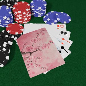Naipes de póker con diseño de flor de cerezo japonesa, juego de cartas único, regalo para gamers, diseño floral, artículos esenciales para una noche de póker, tarjetas de decoración para el hogar