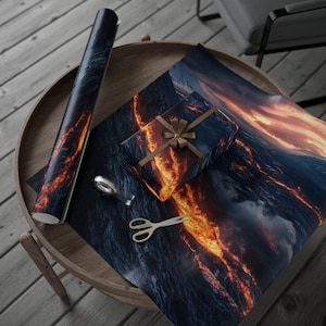 Land of Fire and Ice Wrapping Paper, Unique Gift Wrap, Volcano Theme, Eco-Friendly Packaging, Birthday, Holiday, Special Occasions