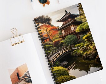 Japanese Garden Spiral Notebook - Perfect for Journaling, Note-Taking, School, Gifts, Meditation, Inspirational Quotes, Travel Journal