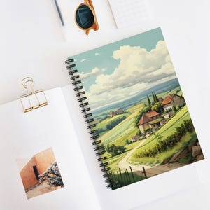 Fransk landsbygdsspiralanteckningsbok - Linjerad linje, Naturdagbok, Anteckningsdagbok, Gåva för författare, Miljövänlig anteckningsbok, Landskapskonst