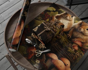 Woodland Creatures Wrapping Paper, Nature Gift Wrap, Eco-Friendly Holiday Decor, Cute Squirrel Design, Ideal for Birthdays, Parties