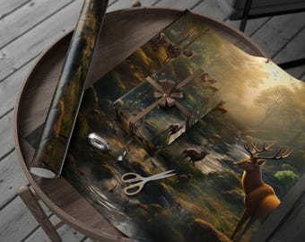 Wildschutzgebiet Geschenkpapier, Verzauberte Wald Geschenkverpackung, umweltfreundliche Geschenkverpackung, Wildtier Druck, Weihnachtsgeschenkverpackung, rustikale Wohnkultur