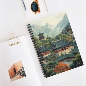 Korean Temple Spiral Notebook - Ruled Line, Culture Lover&#39;s Journal, Temple Diary, Spiritual Gift Idea, Travel Planner, Sacred Art