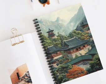 Korean Temple Spiral Notebook - Ruled Line, Culture Lover's Journal, Temple Diary, Spiritual Gift Idea, Travel Planner, Sacred Art