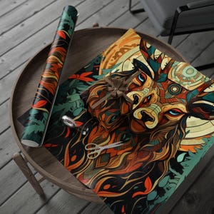 Stammes-Wildtier-Muster Geschenkpapier für Geschenke, einzigartige Feiertags-Verpackung, umweltfreundliche Geschenkverpackung, Boho-Dekor, saisonale Farben Geschenkverpackung
